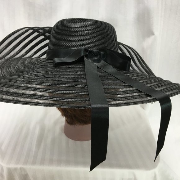 Black Tulle Sun Hat with Black Flower main image 2